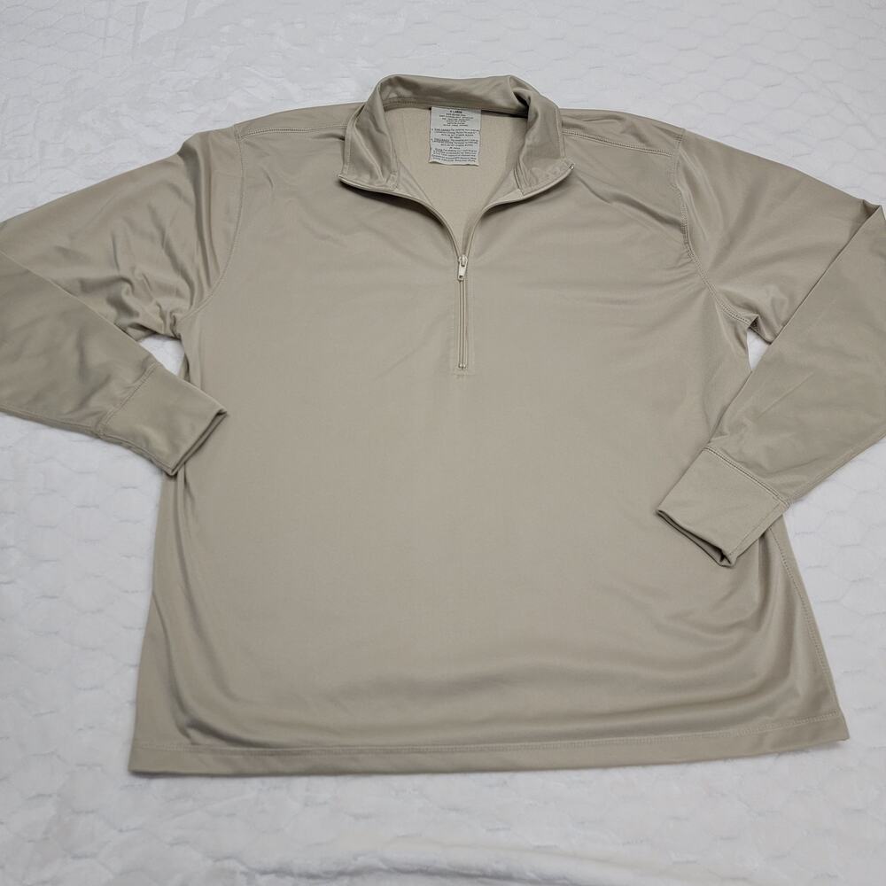 90s US Military Sleeping Shirt Mens XL Tan 1/4 Zip Heat Retentive Moisture